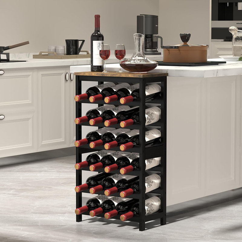 Support à vin empilable pour 24 bouteilles - Tablettes de rangement avec plateau de table pour la cuisine, le bar ou la salle à manger, brun rustique