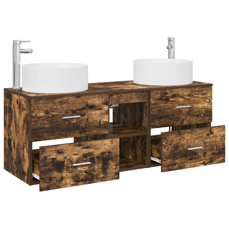 vidaXL Bathroom Furniture Set with Drawer 3 pcs Engineered Wood Vanities Home, Smoked Oak