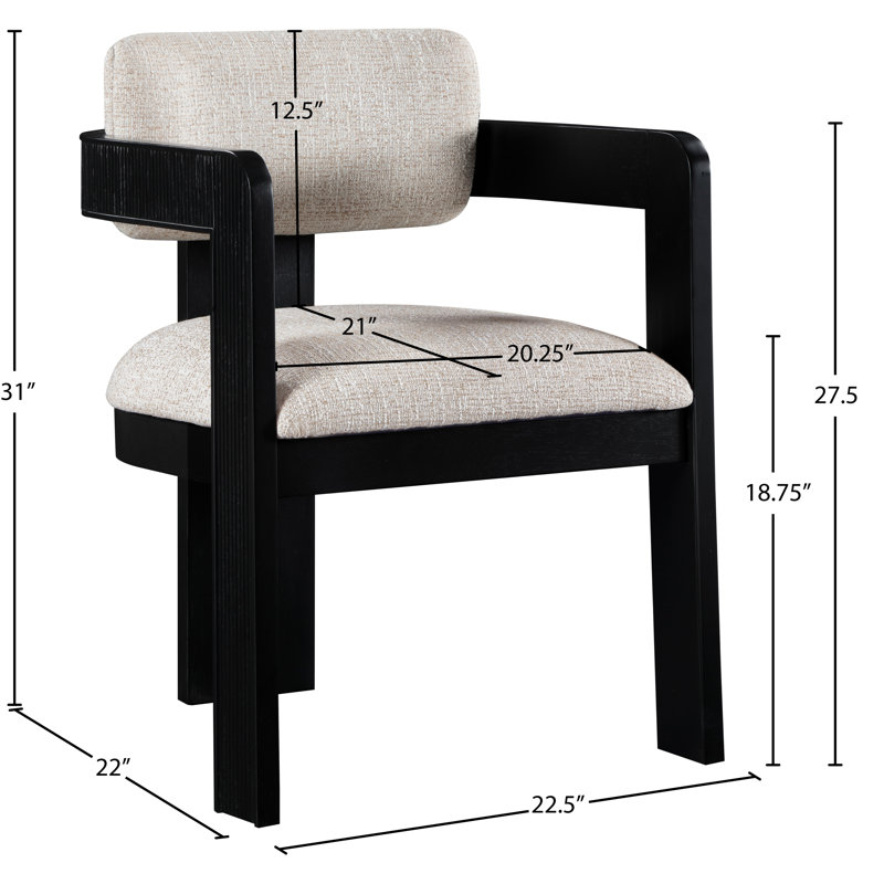 Chaise rembourrée Sacha Frink, Tissu beige texturé en lin, Noir