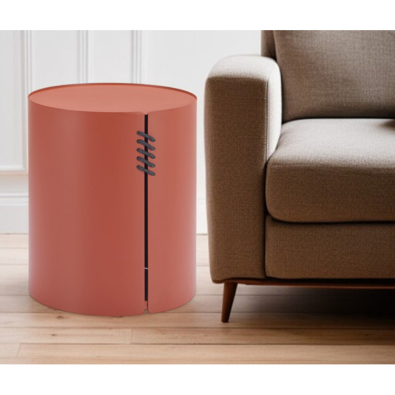 19" Brown Aluminum Round Drum End Table