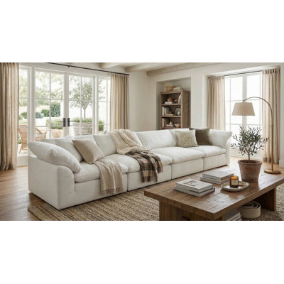 Mielke Cloud-Inspired 176" 4 Piece Oversized Deep Lounge Slipcovered Modular Sofa | Performance Fabric Washable Water-Resistant Stain-Proof | Deep-Seating Down-Filled Couch | Plush Cushions, Modern Design 