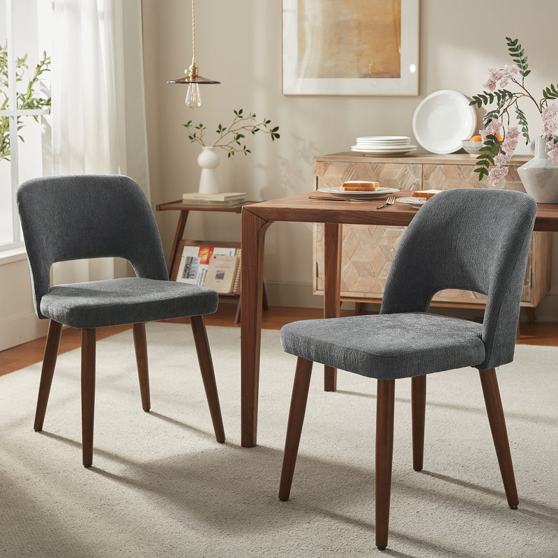  Upholstered Dining Side Chairs with Wood Legs, Charcoal