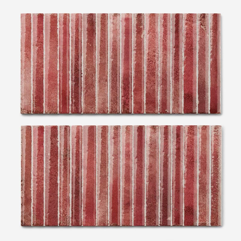 Curve Fluted 6X12 3D Glossy Ceramic Tile, Red