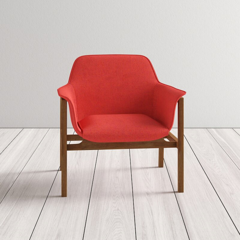 Miller Mid-Century Modern Linen Weave Upholstered Ash Wood Accent Armchair in Burnt Orange, Burnt Orange Linen Blend