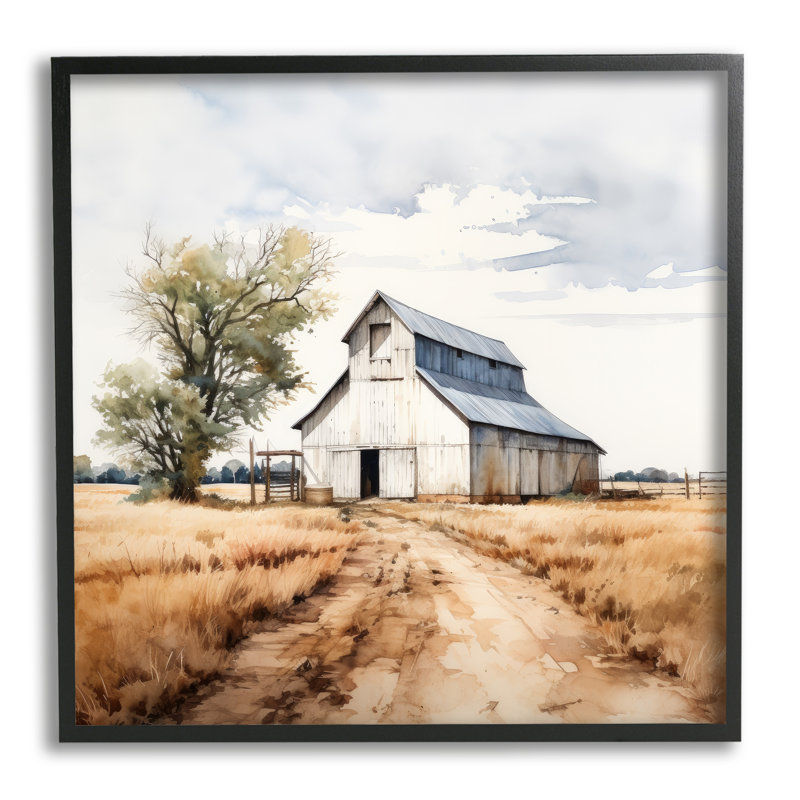 «Farmhouse Barn Landscape» par Ray Powers, Giclée encadrée noir minuit, H 12 po x l 12 po x P 1,5 po