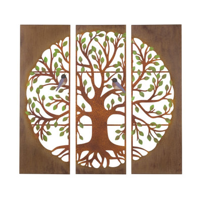 35 Inch Rustic Tryptic Tree of Life Wall Decor Metal Outdoor Wall Decor Standard