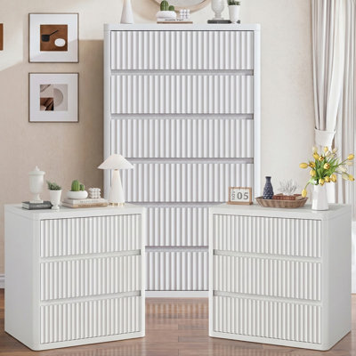 3-Piece White Wavy Bedroom Furniture Set