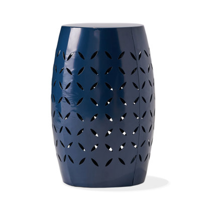 Dark Blue Lace Cut Iron Side Table For Backyard, 12.58In X 17.7In, And Functional, No Assembly With Fine Cut, 12.58"X12.58"X17.7", Outdoor Indoor Use,