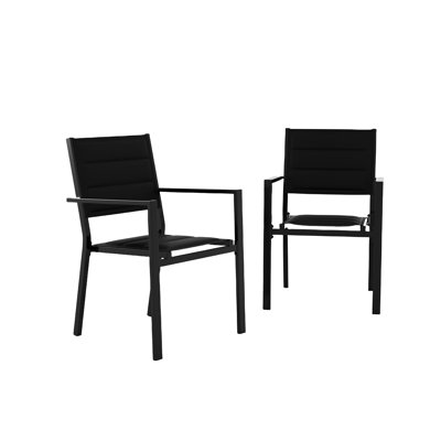 Chaises de salle à manger empilables pour patio - ensemble de 2 cadres en aluminium avec accoudoirs et siège large - tissu textilène résistant aux intempéries - pour le jardin, le patio ou le balcon - gris
