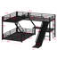 Lit superposé en L avec lit mezzanine, lit superposé triple en métal avec glissade et ports USB-1444375922