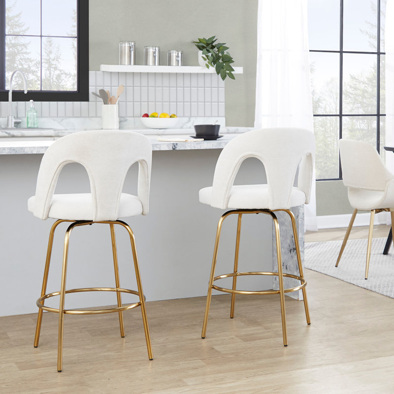 Tabouret de comptoir contemporain, Blanc, Doré