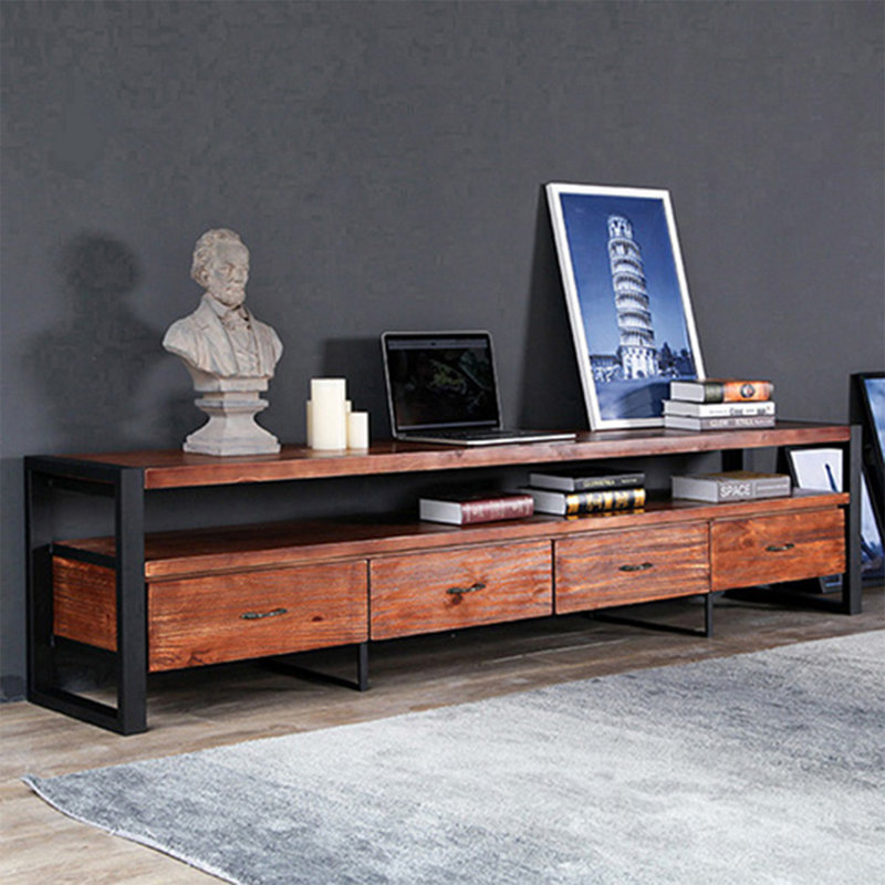 Industrial Solid Wood TV Stand with Drawers