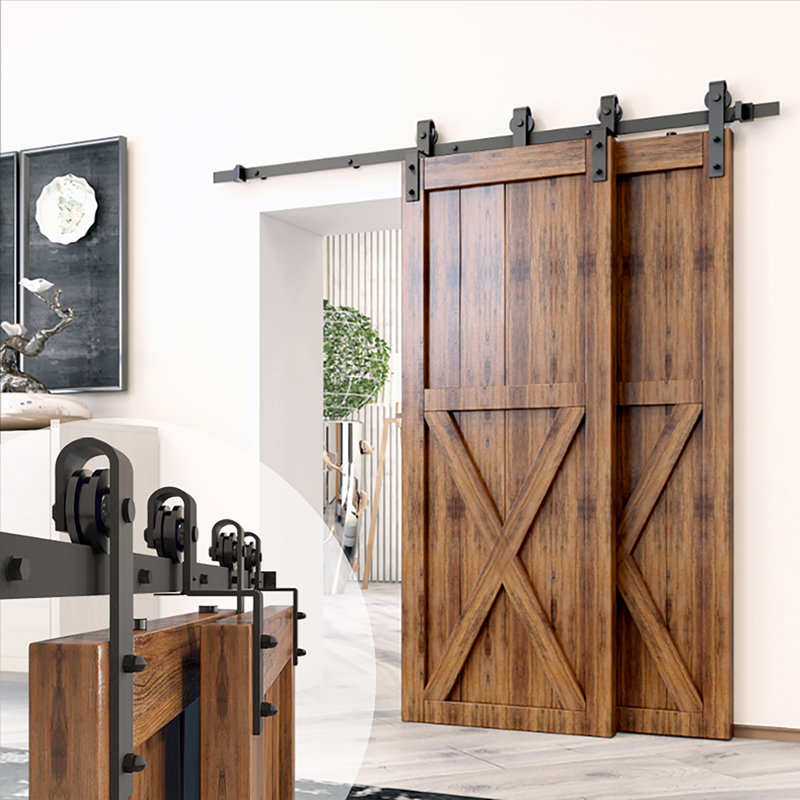 Black Rustic Classic Design Single Track Bypass Two Door Hardware Kit( Door Not Included), 120"