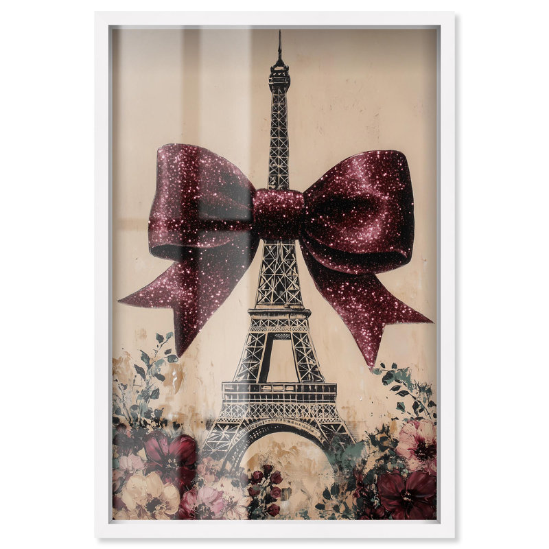 «Sparkling Bow Tour Eiffel Shadowbox Print» par Art Remedy, H 16 po x l 11 po, Blanc