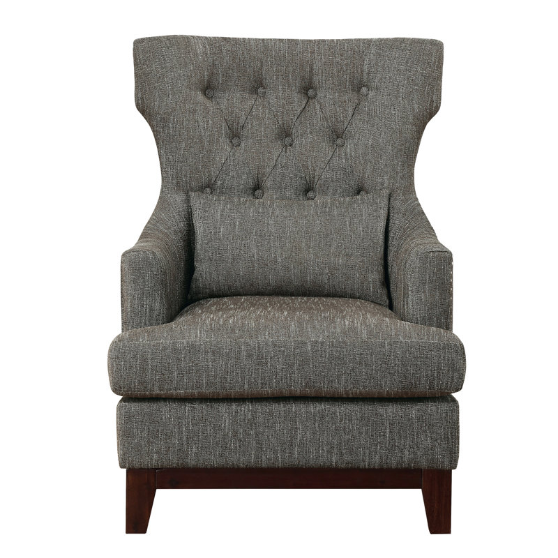 Fauteuil à oreilles capitonné et capitonné, 100% polyester brun-gris