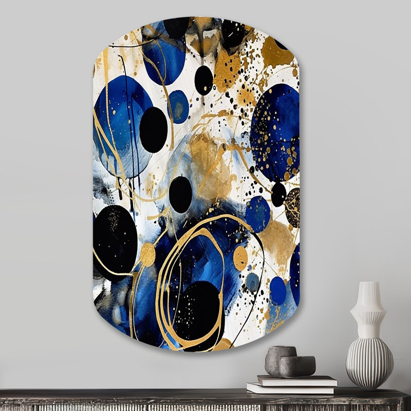 Abstract Pattern With Blue & Golden Textures XVIII - Minimalism Asymmetrical Metal Wall Art, Modern Cylinder Metal Art Print
