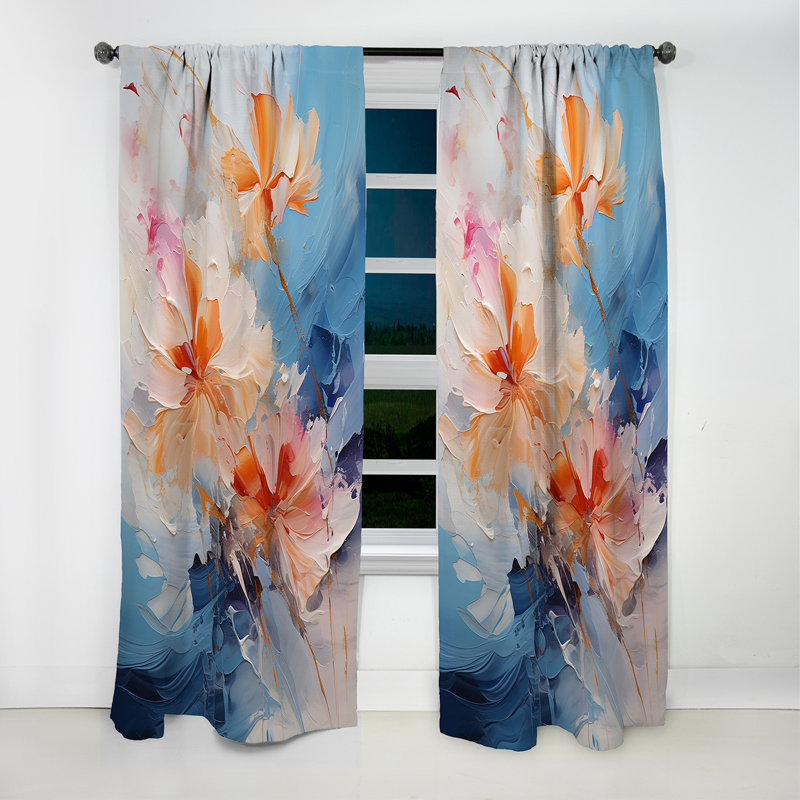 Rideau occultant abstrait beige et bleu - 1 panneau, L 52 po x L 90 po
