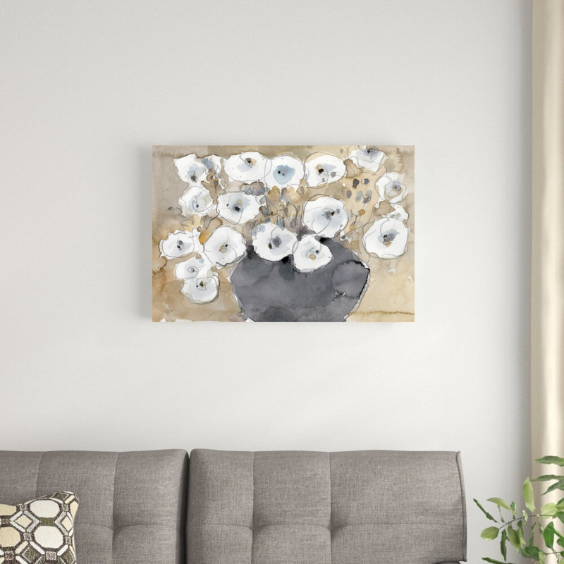 «Autre fleur blanche I» par Samuel Dixon - peinture sur toile tendue, H 20 po x l 30 po