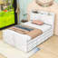 Lit en bois avec tête de lit, prises de courant, lit gigogne simple et trois tiroirs-700298863-700298860