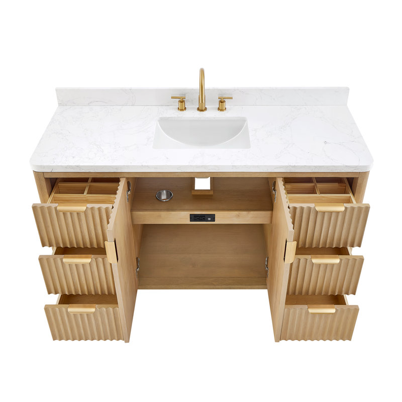 Hesiod 60" Single Bathroom Vanity With Composite Stone Top, Washed Ash Gray