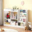 Organisateur de bibliothèque et de jouets pour enfants à 3 niveaux, conception en toile pour un accès facile, idéal pour la chambre de bébé et la salle de jeux, compatible Montessori, blanc