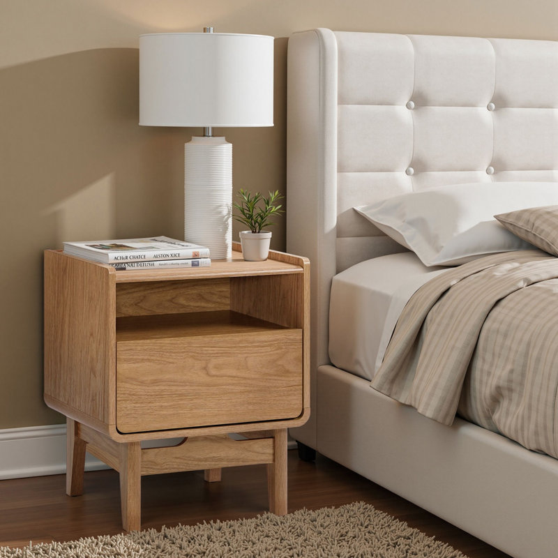 Eric Oak Manufactured Wood Nightstand and End Table with Storage