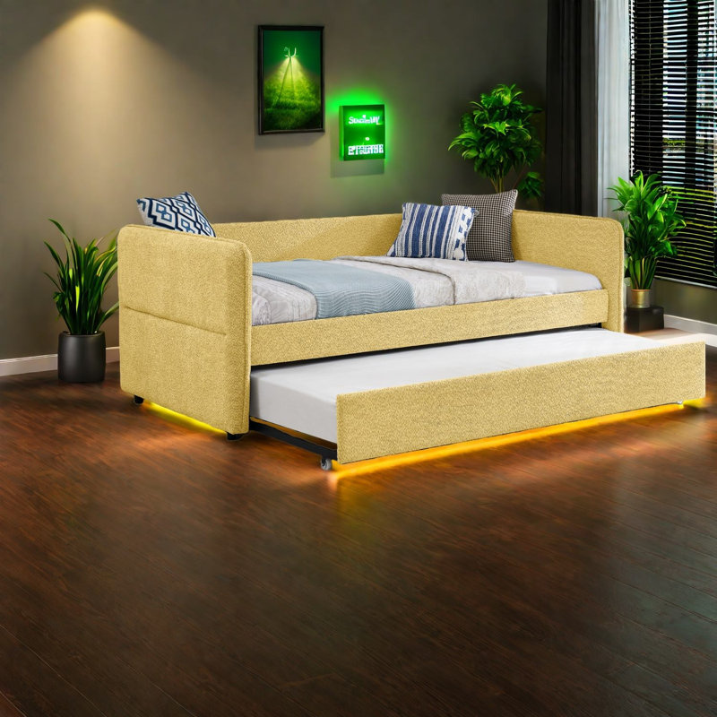 Multifunctional Twin Daybed With Yellow Boucle Upholstery For Modern Homes