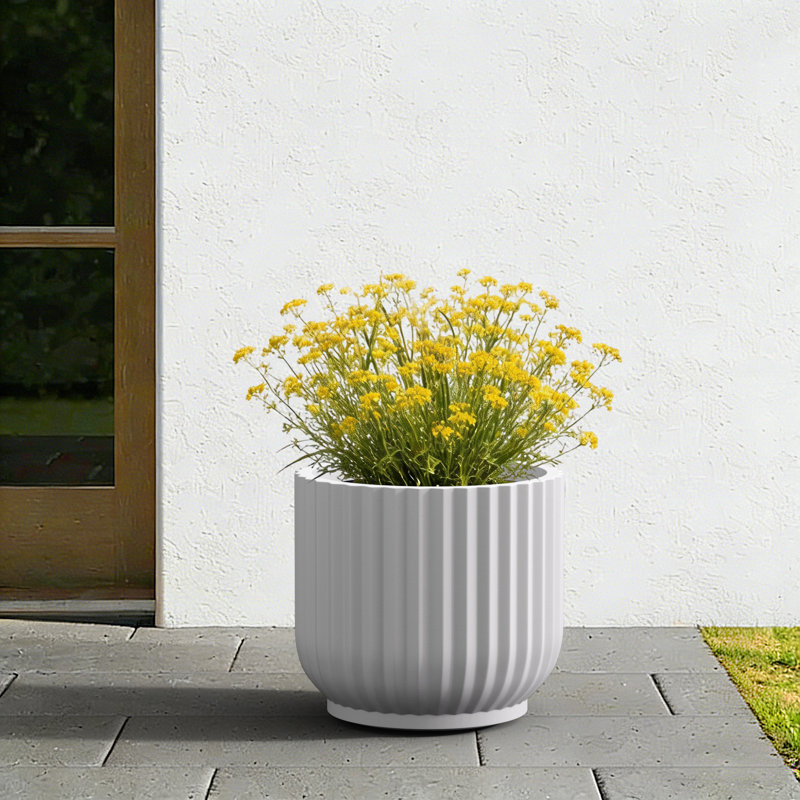 Petit pot de fleurs rond 11 po en forme de perle blanche (intérieur amélioré) avec trou de drainage, Blanc perle