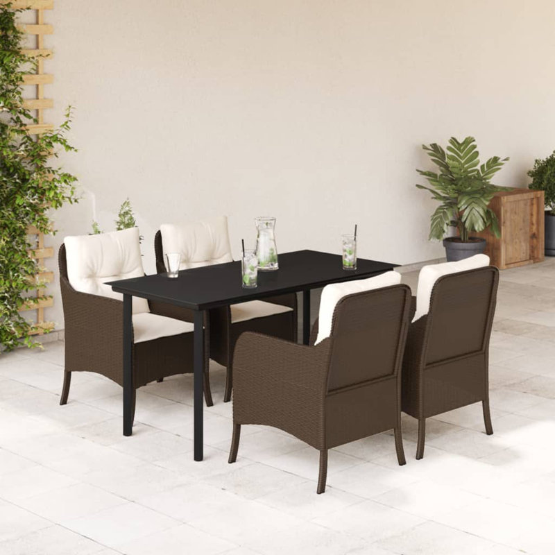 Ensemble repas avec coussins en rotin Vidaxl, Gris foncé / Gris, 4, H 29,1 po x l 63 po x P 31,5 po