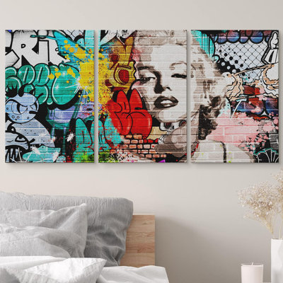 Urban High Contrast Marilyn Monroe Portrait Graffiti & Street Art People Pop Art coloré 3 pièces