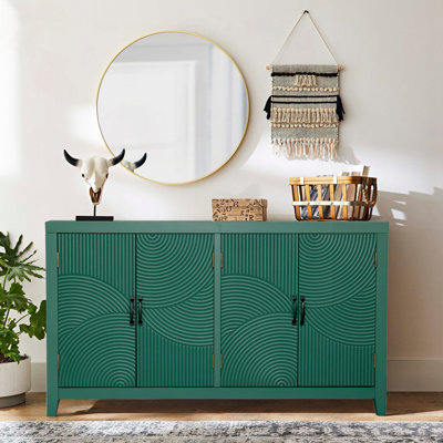 Armoire d'appoint verte avec 4 portes et design sculpté
