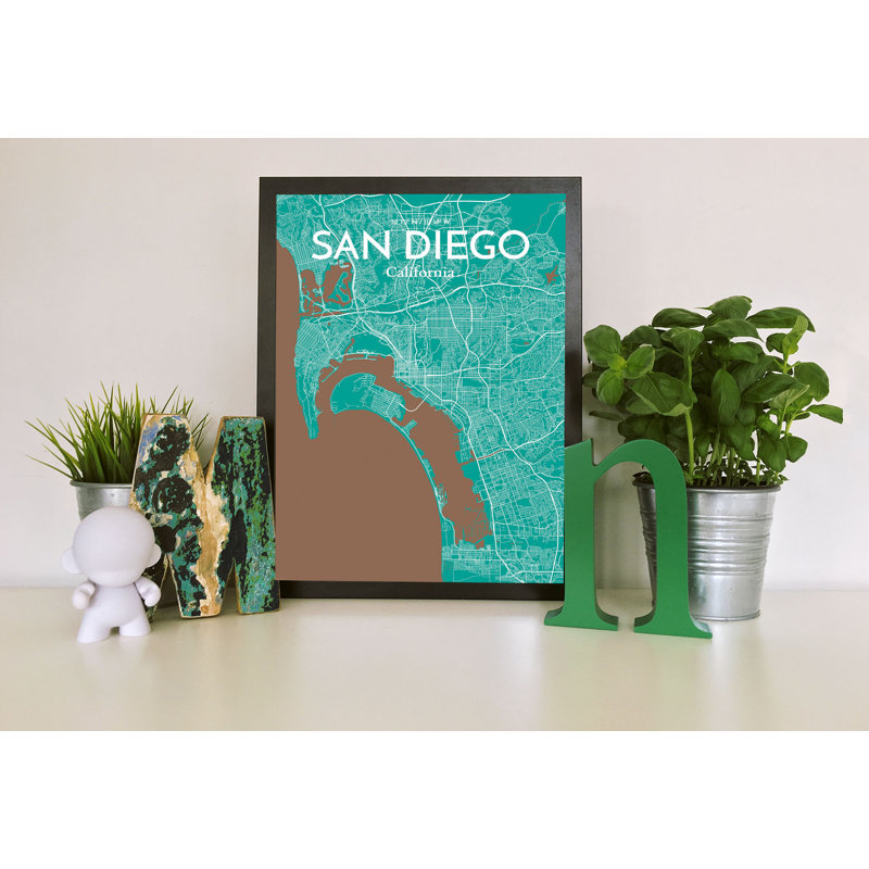 San Diego City Map 1 Piece Wall Art, 50.8cm H x 40.6cm W x 0.13cm D