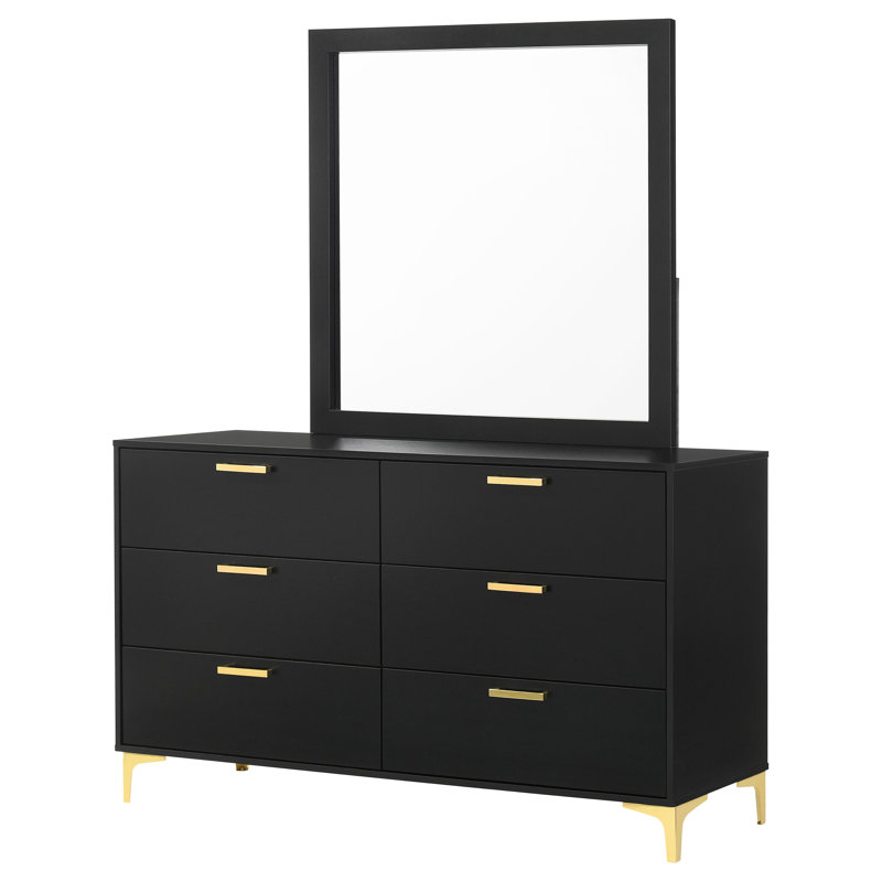 Bierly 6-drawer Dresser with Mirror Black, Black