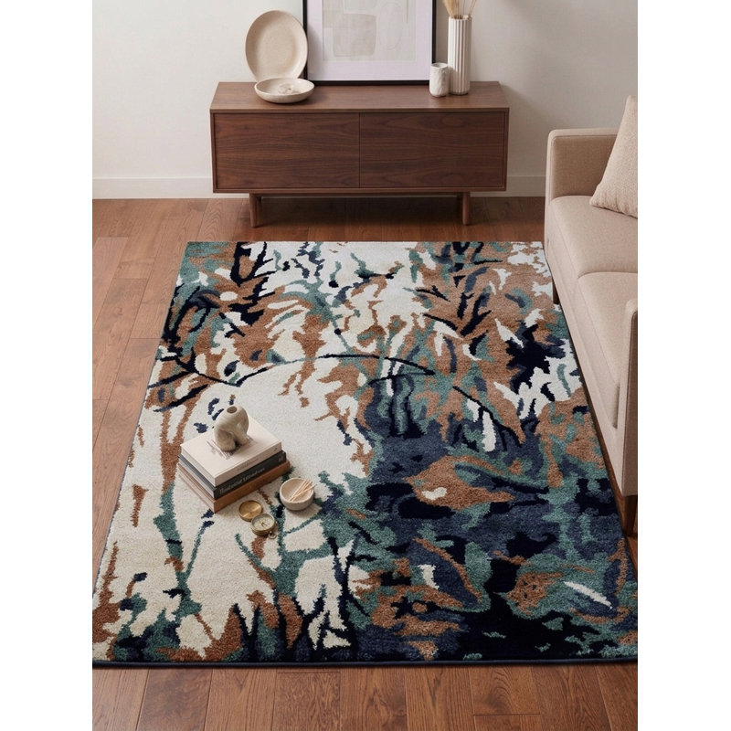 Tapis d'intérieur abstrait multicolore en soie noué à la main Abstract, Rectangle de 5 pi x 8 pi