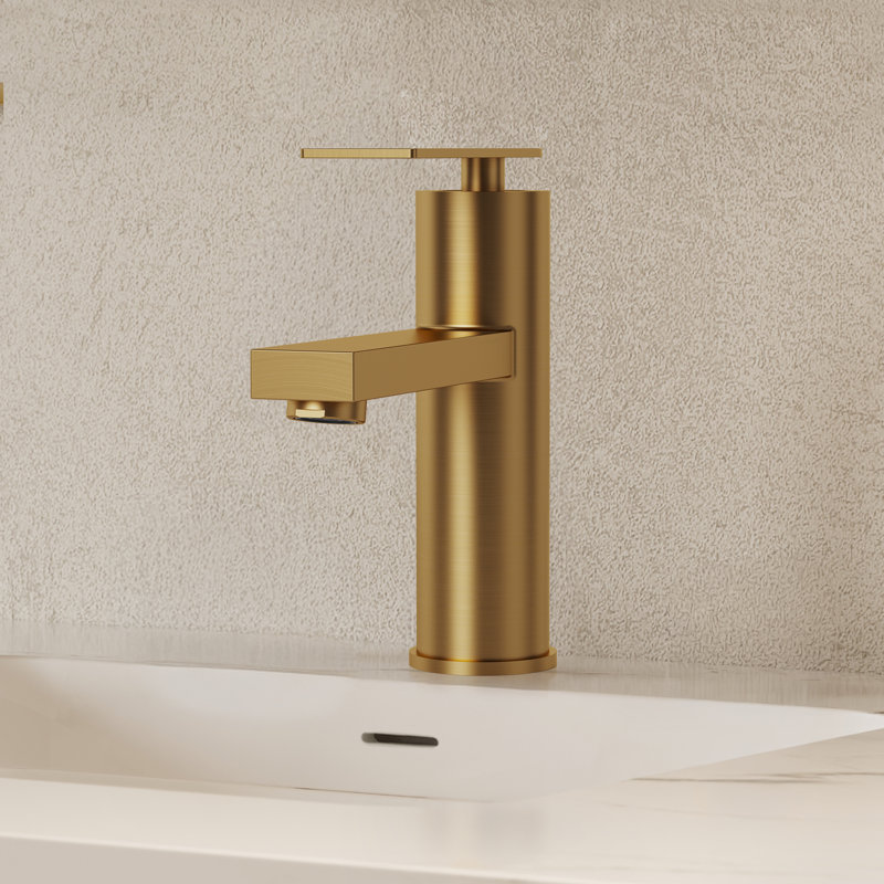 Robinet de salle de bain à un trou, robinet de salle de bain à poignée simple avec drain, Or brossé
