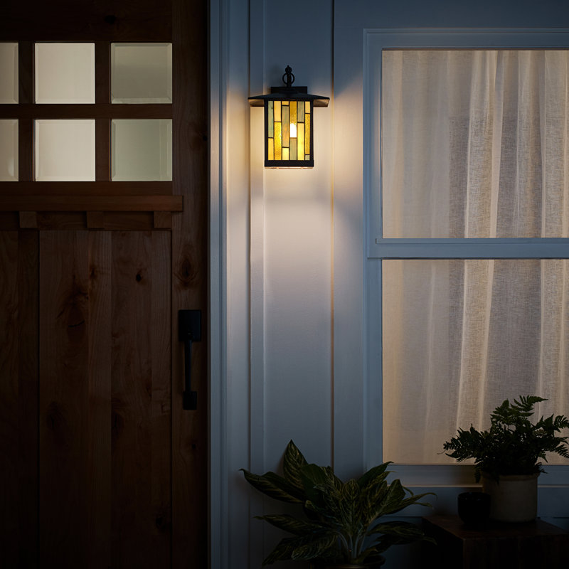 11.75" Bronze Stained Glass Outdoor Wall Lantern Sconce