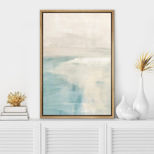 SIGNLEADER Framed Canvas Print Wall Art Pastel Watercolor Teal Tan Landscape Abstract Shapes Illustrations Modern Art Minimal Relax/Calm Multicolor For Living Room, Bedroom, Office White 