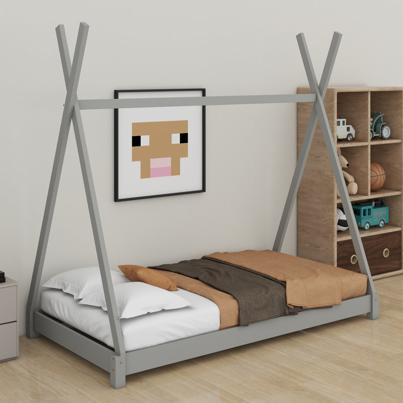 Lit plateforme simple avec structure triangulaire, Gris