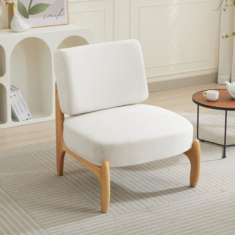 Teddy Armless Leisure Accent Chair, Brown, Beige Linen