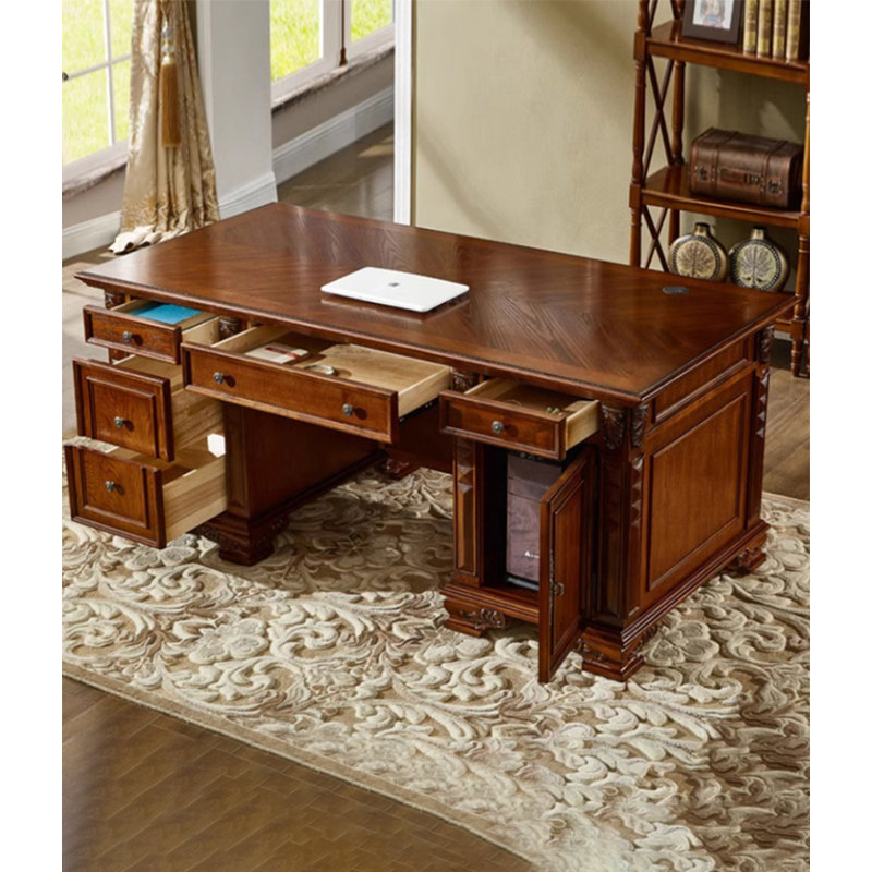 Bureau d'ordinateur en bois massif de style américain, H 30,71 po x l 78,74 po x P 39,37 po, Brun