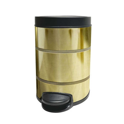 Step Trash Can with Lid | 5 Liter Pedal Waste Bin for Bathroom, Bedroom, Kitchen, or Office | Sleek Modern Design, Durable & Odor-Free Waste Basket | Gold & Black