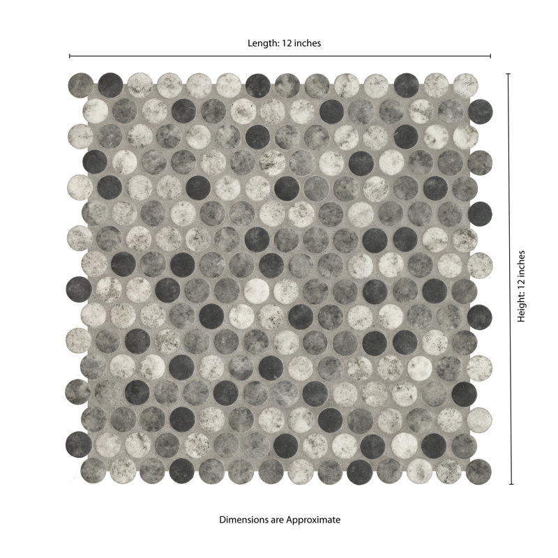 Montessa Penny Round 12 in. x 12 in. Glossy Glass Mosaic Wall Tile, Metro Hera