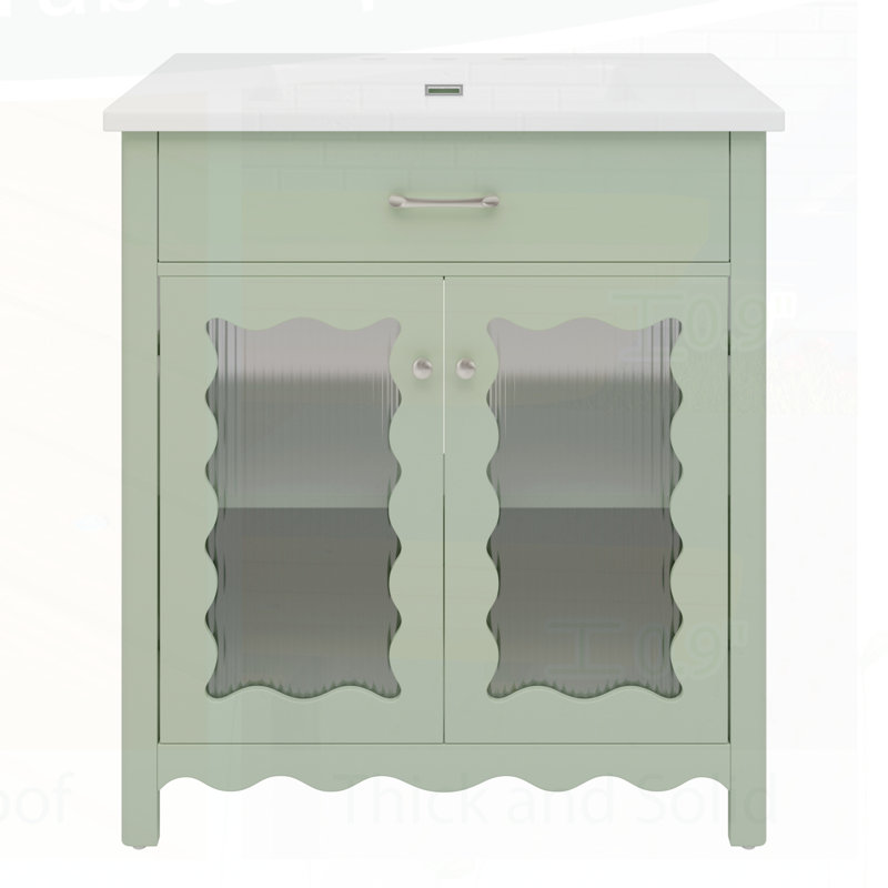 Meuble-lavabo 31 po avec verre trempé, vert, Vert