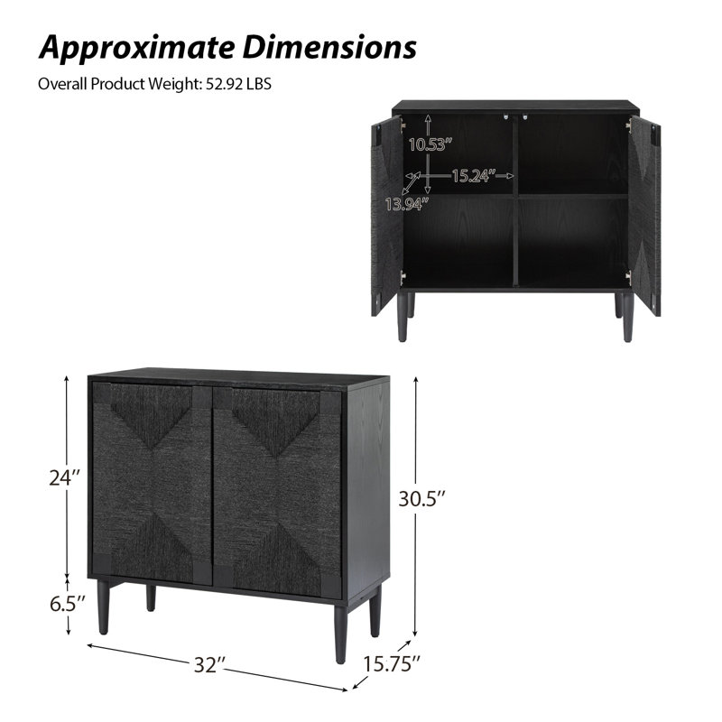 Armoire d'appoint tissée transitionnelle 2 portes l 32 po Carreiro, Noir