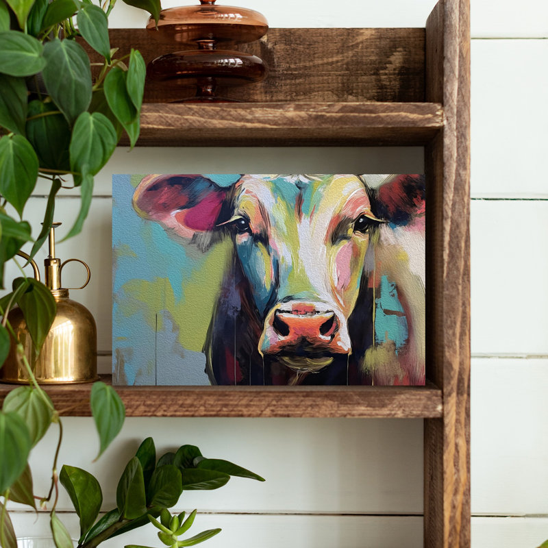Art coloré, paysage de vache coloré, H 12 po x l 18 po