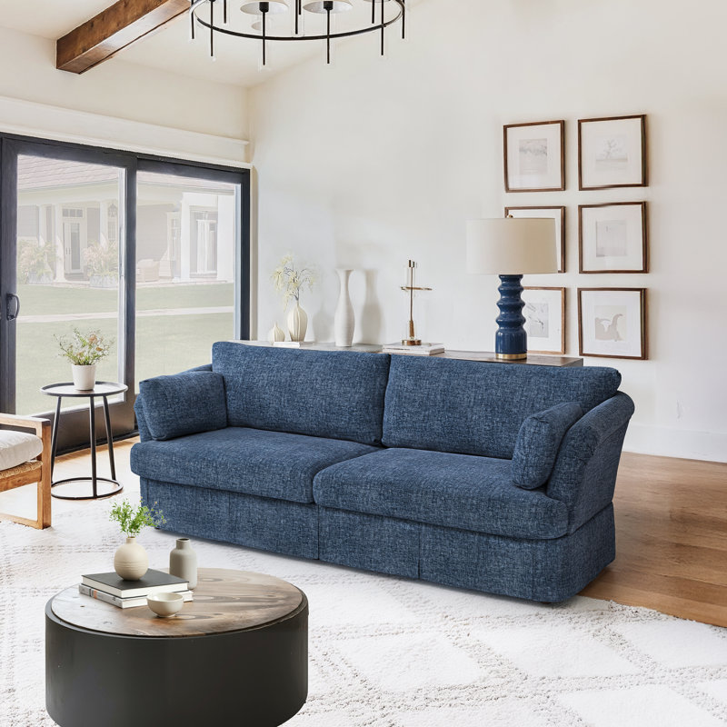 Isabella 98.4" Chenille Upholstered 3-Seater Sofa, Dark Blue