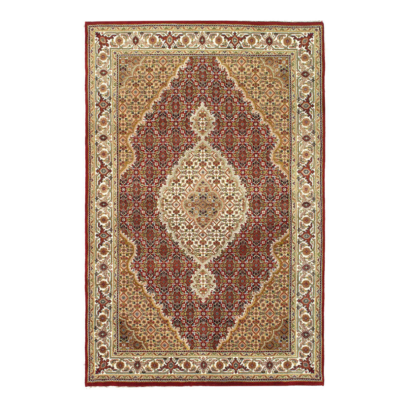 Isabelline Fine Hand Knotted Silk & Wool Tabriz Design Rug - 4'2'' X 6'2''