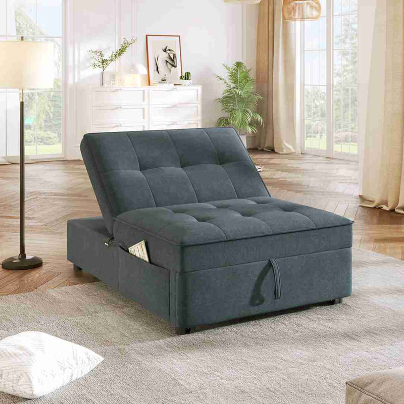 Multi-Function Folding Ottoman sofa Bed, Dark Blue Linen