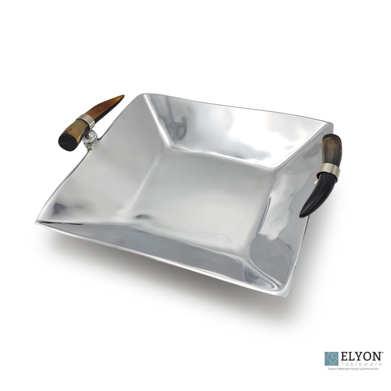 Savanna Elegance 13" Handmade Square Serving Tray Platter Horn Handles