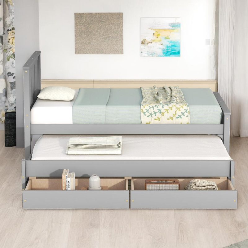 Lit plateforme moderne avec lit gigogne et tiroirs Modern, Gris